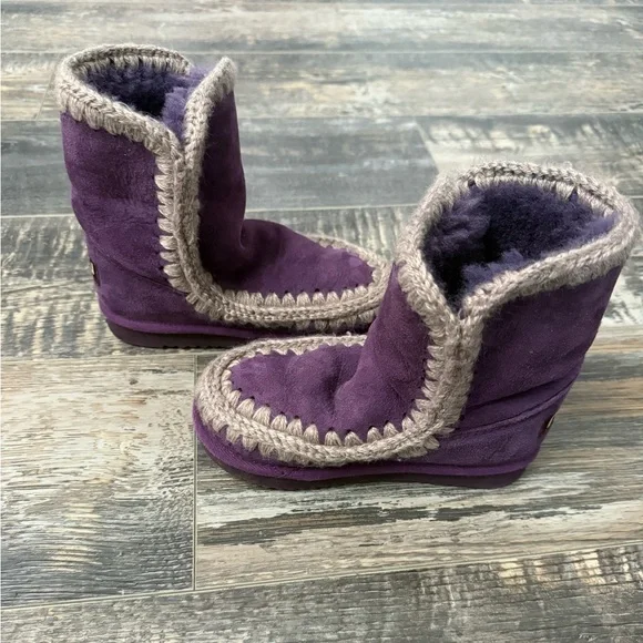 Mou Deep Purple Boots with Grey Stitching - Picture 6 of 7